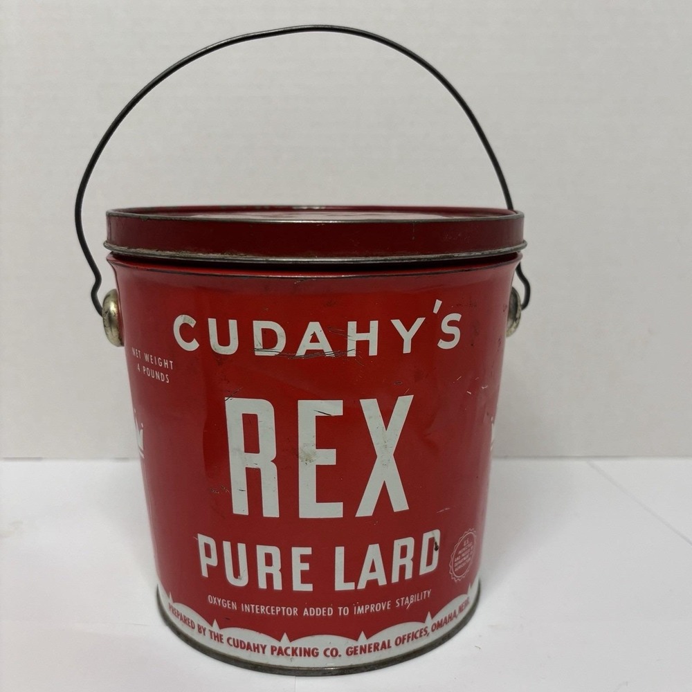 Vtg. CUDAHY'S REX Pure Lard Can Bucket w/ Lid & Handle 4 lb Cudahy Packing Co.